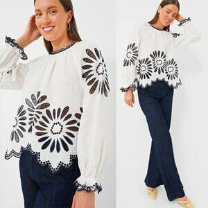 NEW Ulla Johnson Porcelain Louisa Scalloped Eyelet Ruffled Blouse White Size: 10